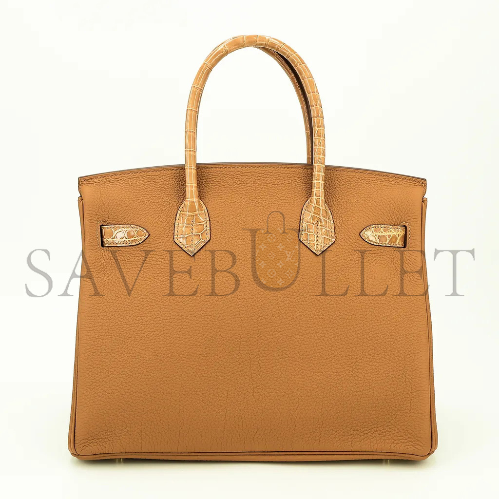 h**mes master birkin 25 crocodile and togo leather G01den brown gold buckle h076216ck42 (25*20*13cm)